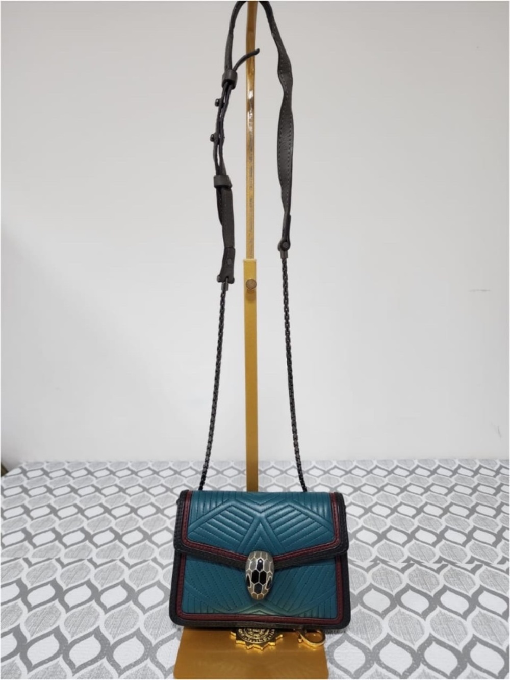 Authentic Bvlgari Diamond Blast Leather Mini Serpenti Forever Crossbody Bag Teal